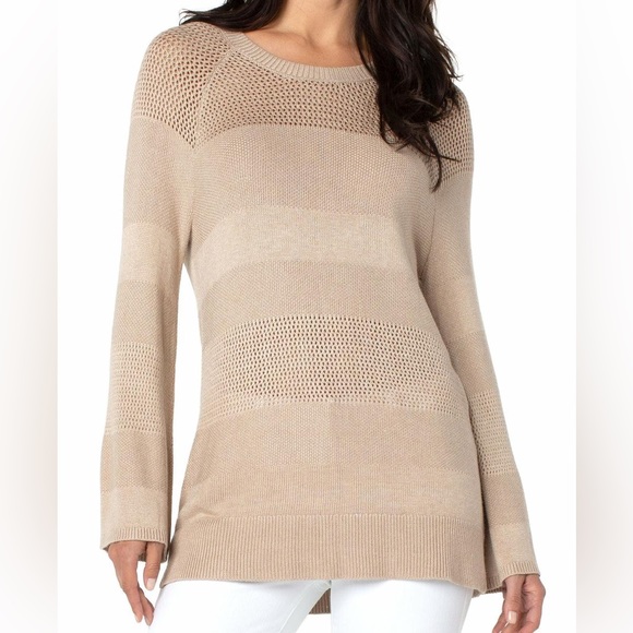 Liverpool Los Angeles | Womens Texture Blocked Raglan Sweater Sand Heather - Picture 1 of 9